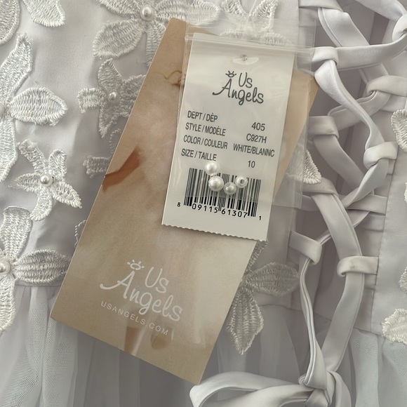 US Angels Regina White Communion Flower Girl Dress Floral Bodice Size 10 - Picture 11 of 11